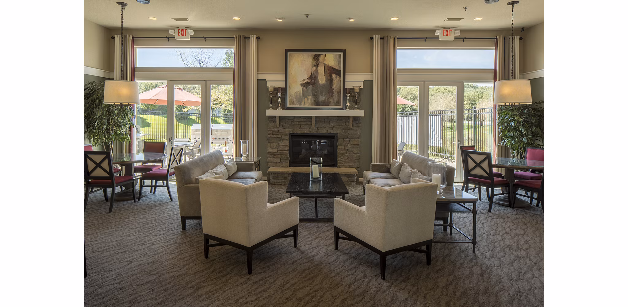Elegant clubhouse featuring modern design and comfortable seating at Avana Addison Apartments