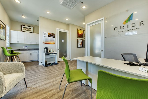 Chic clubhouse lobby with modern decor at Abode at Litchfield Park Apartments