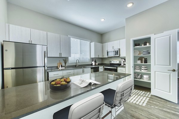 Modern kitchen with stainless steel appliances at Abode at Litchfield Park Apartments, a Greystar luxury community in Arizona
