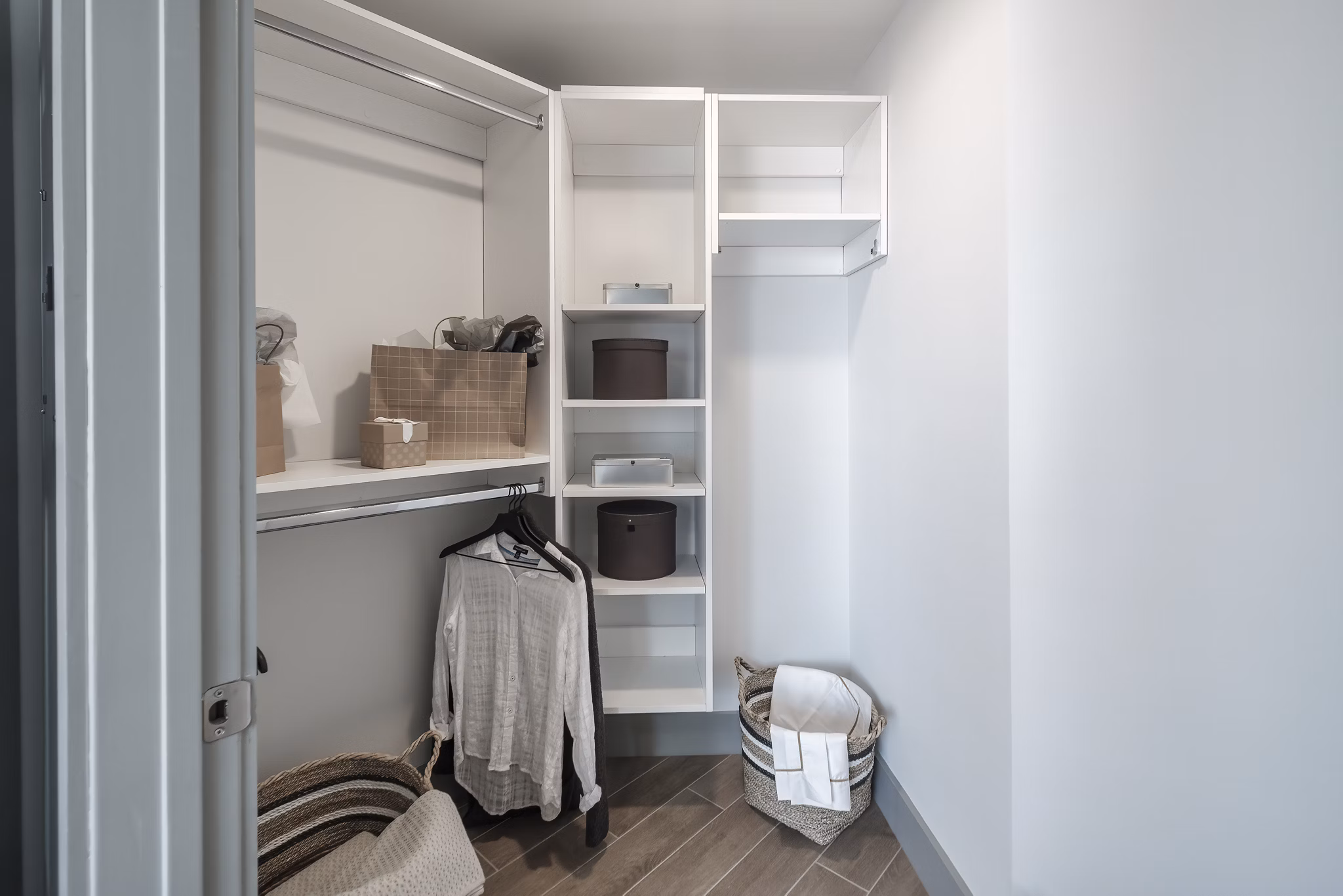 Spacious closet with custom shelving at NOVO Las Olas Apartments