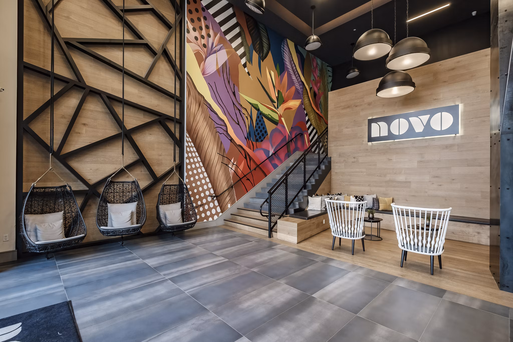 Clubhouse featuring contemporary design and social spaces at NOVO Las Olas Apartments, a luxury community in a prime location