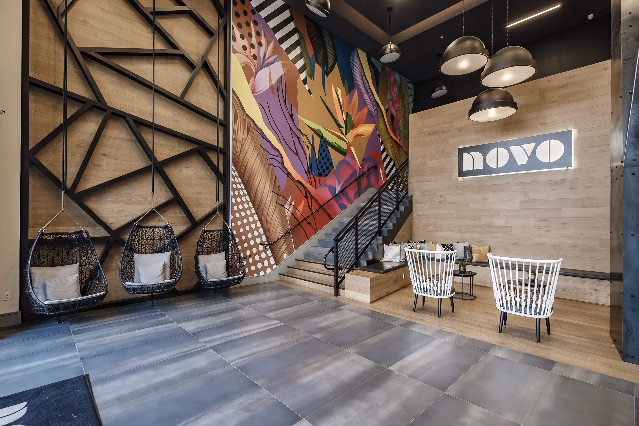 Clubhouse featuring contemporary design and social spaces at NOVO Las Olas Apartments, a luxury community in a prime location