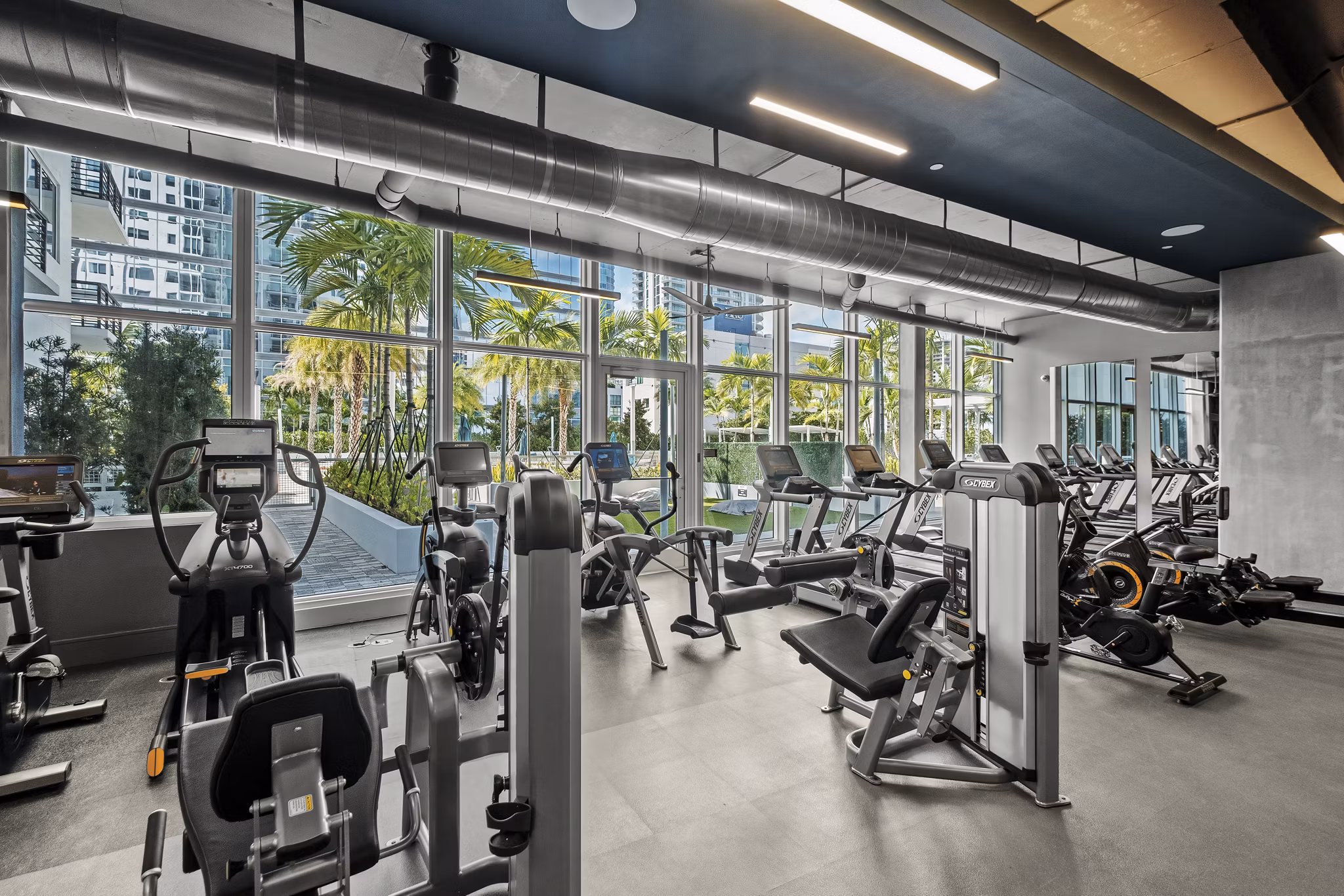 State-of-the-art fitness center with modern equipment at NOVO Las Olas Apartments