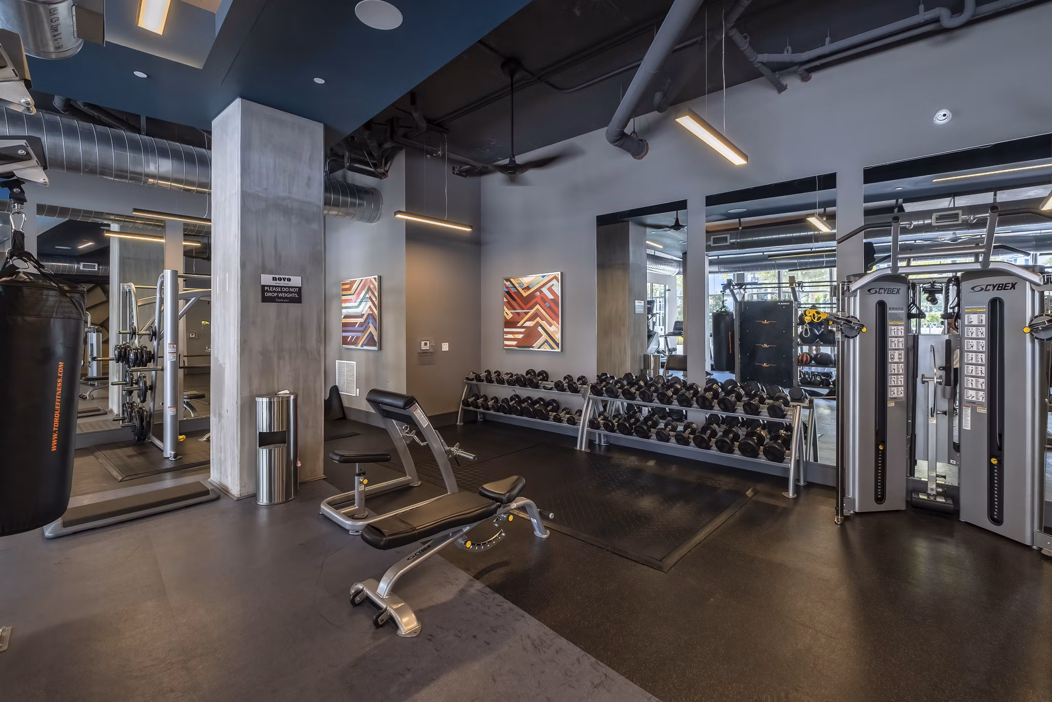 Modern fitness center with state-of-the-art equipment at NOVO Las Olas Apartments