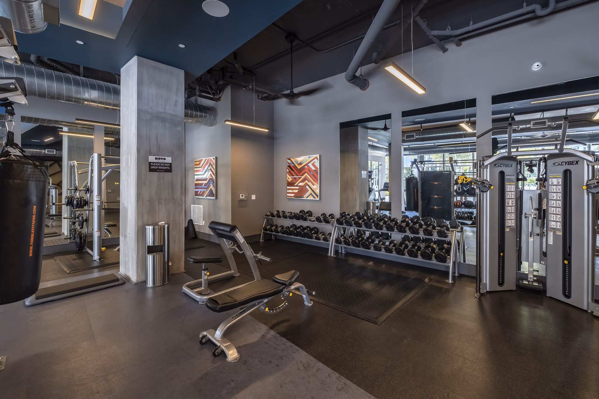Modern fitness center with state-of-the-art equipment at NOVO Las Olas Apartments