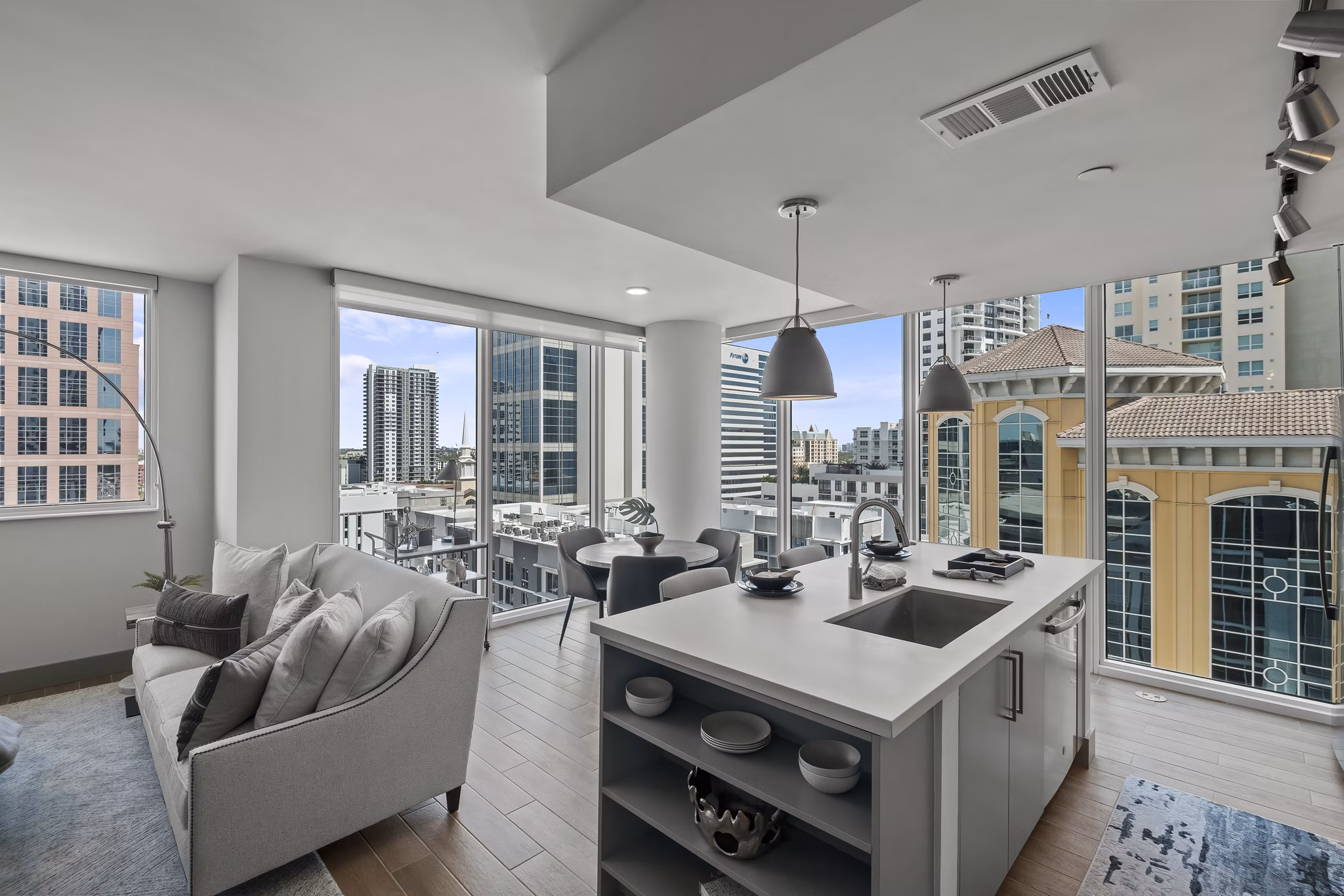 Modern kitchen with stainless steel appliances at NOVO Las Olas Apartments luxury complex