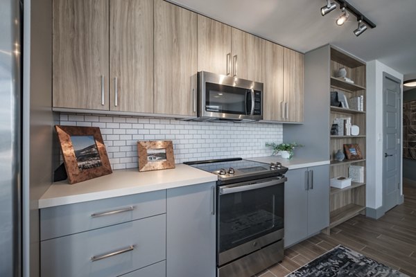 Modern kitchen with sleek cabinetry and stainless steel appliances at NOVO Las Olas Apartments