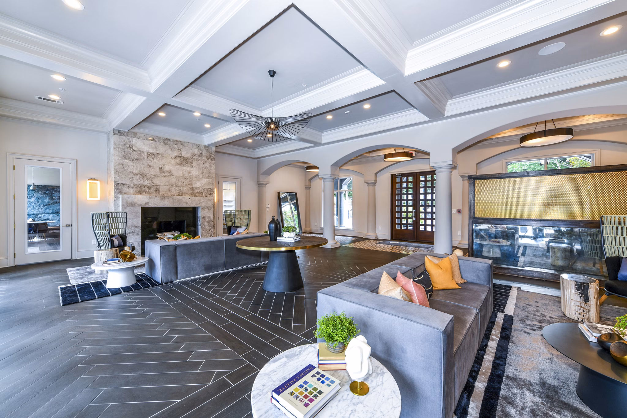 Clubhouse lobby with modern seating and decor at Avana Cheshire Bridge Apartments