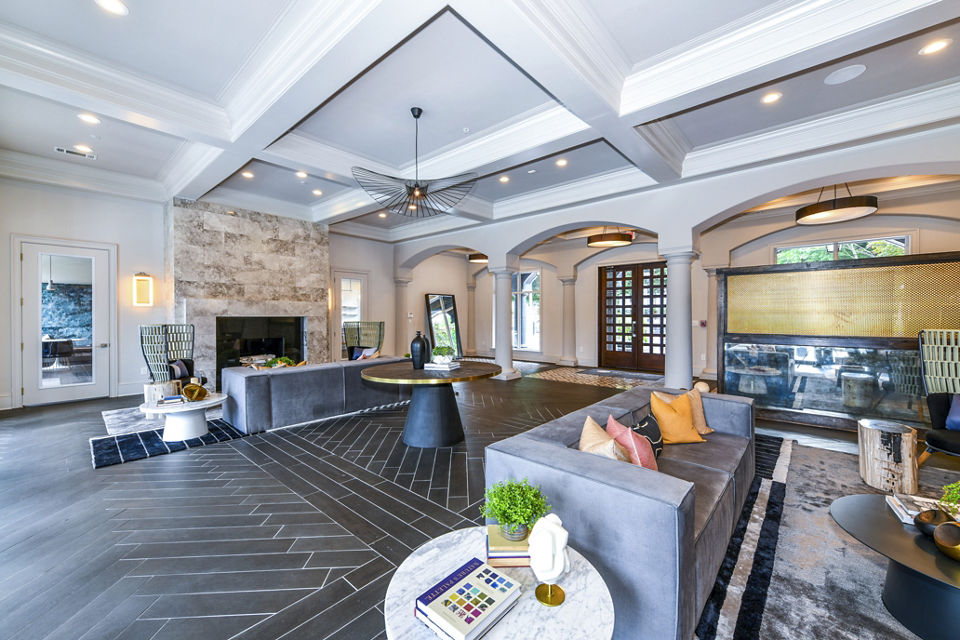 Clubhouse lobby with modern seating and decor at Avana Cheshire Bridge Apartments