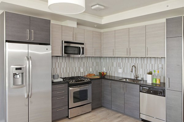 Kitchen with modern appliances and sleek design at 38 Dolores Apartments