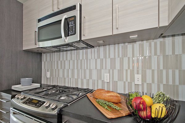 Modern kitchen with sleek countertops and stainless steel appliances at 38 Dolores Apartments