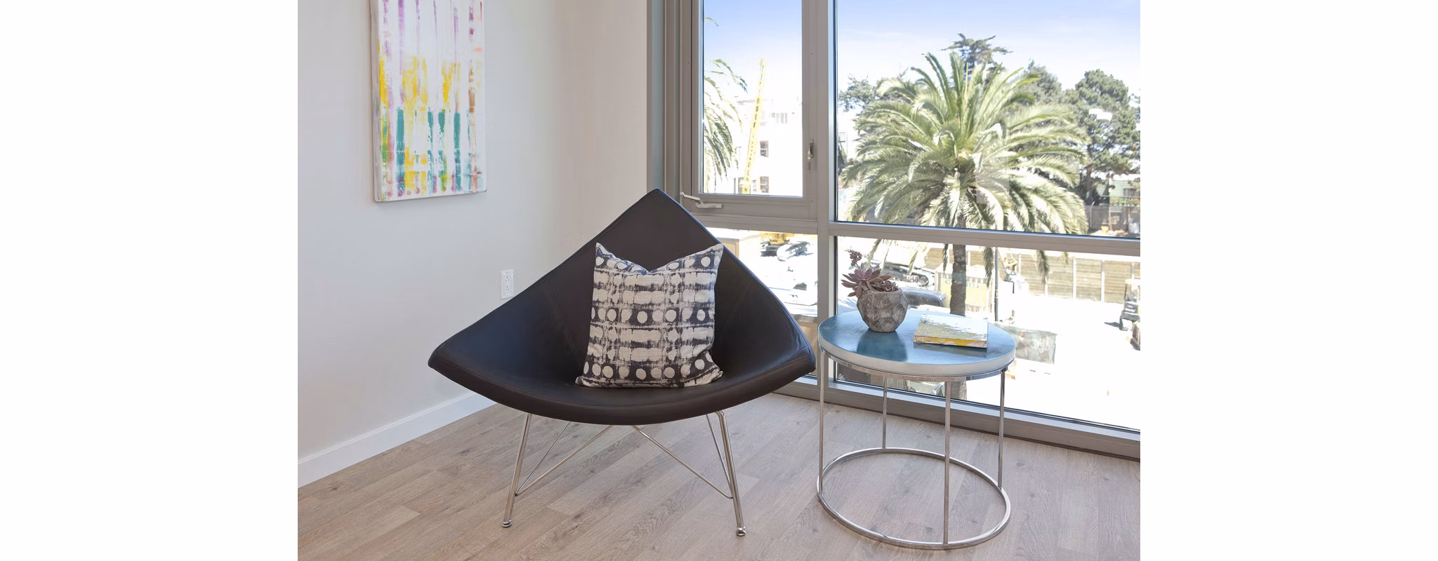 Modern living room with stylish furniture and natural lighting at 38 Dolores Apartments, featuring luxurious Greystar design elements
