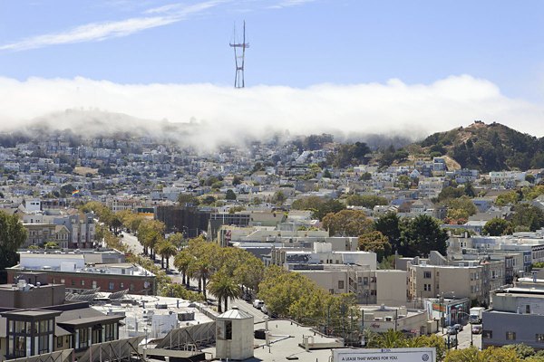 Scenic city view from an upscale apartment balcony at 38 Dolores Apartments