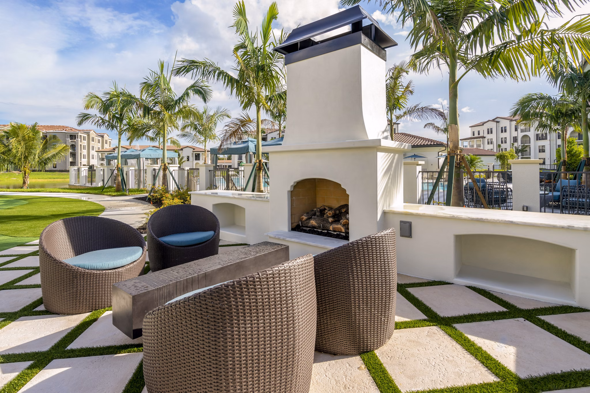 fire pit at Lago Apartments