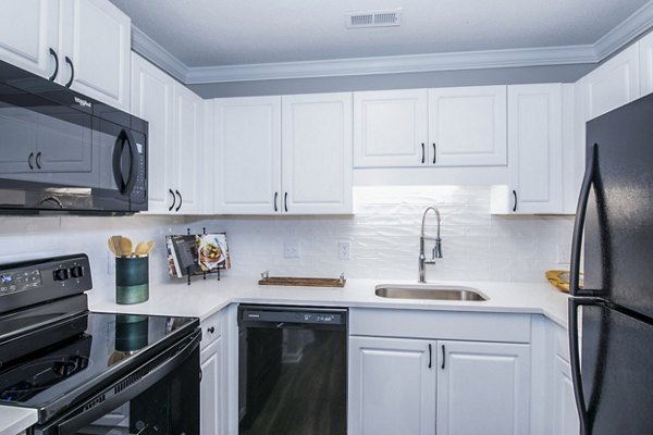 Modern kitchen with sleek countertops and stainless steel appliances at Avana Avebury Apartments
