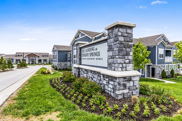 The Landing at Tiffany Springs: Contemporary signage at luxury apartment community