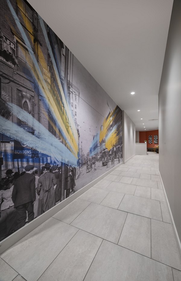 Clubhouse with contemporary design and modern furnishings at The 6Hundred Apartments