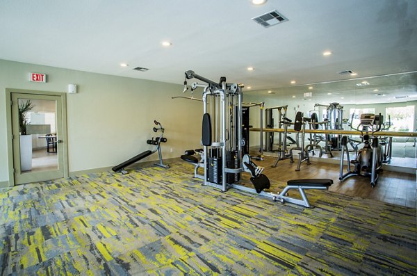 Modern fitness center with state-of-the-art equipment at Villas at 6300 Apartments