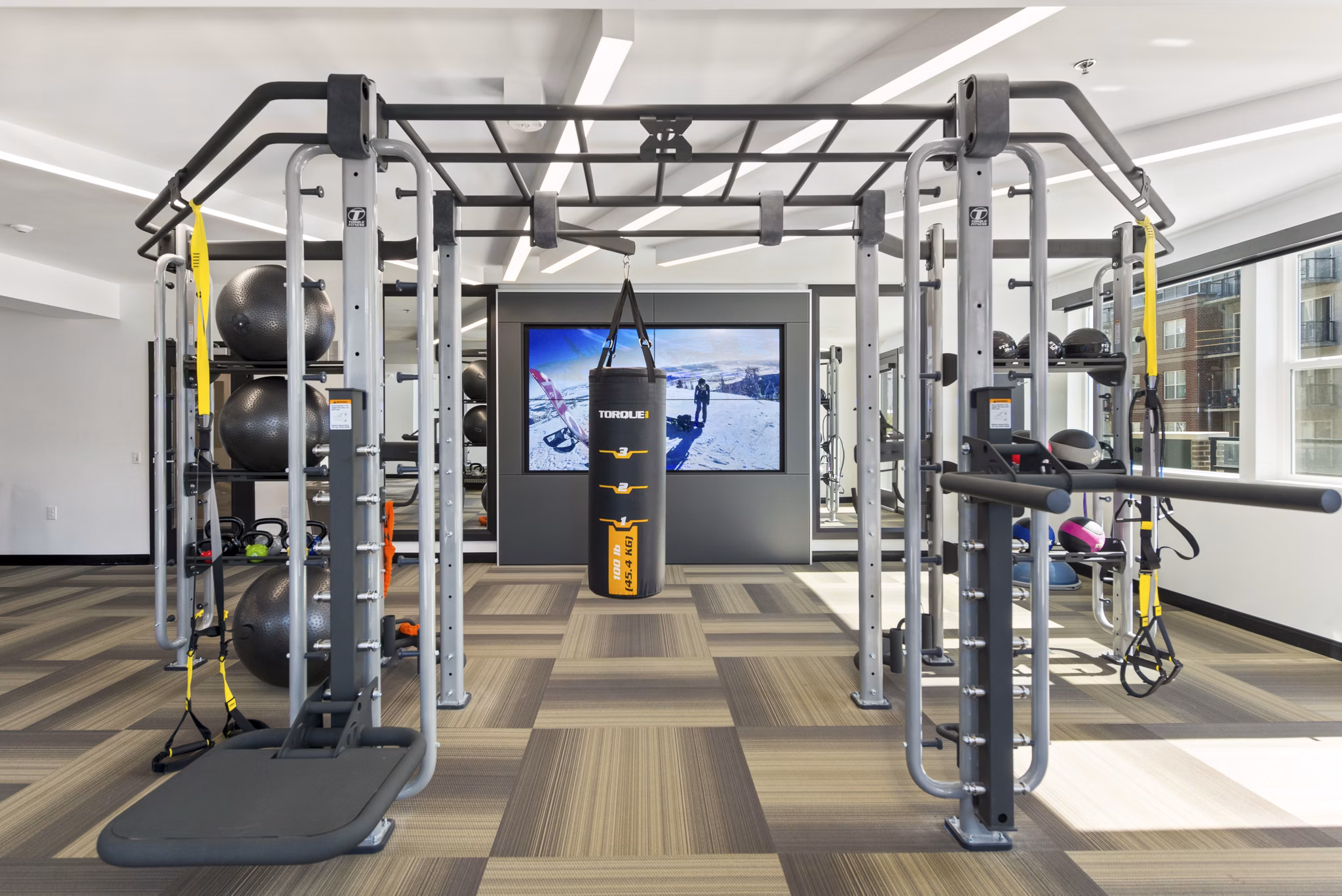 fitness center at Canvas on Blake Apartments 