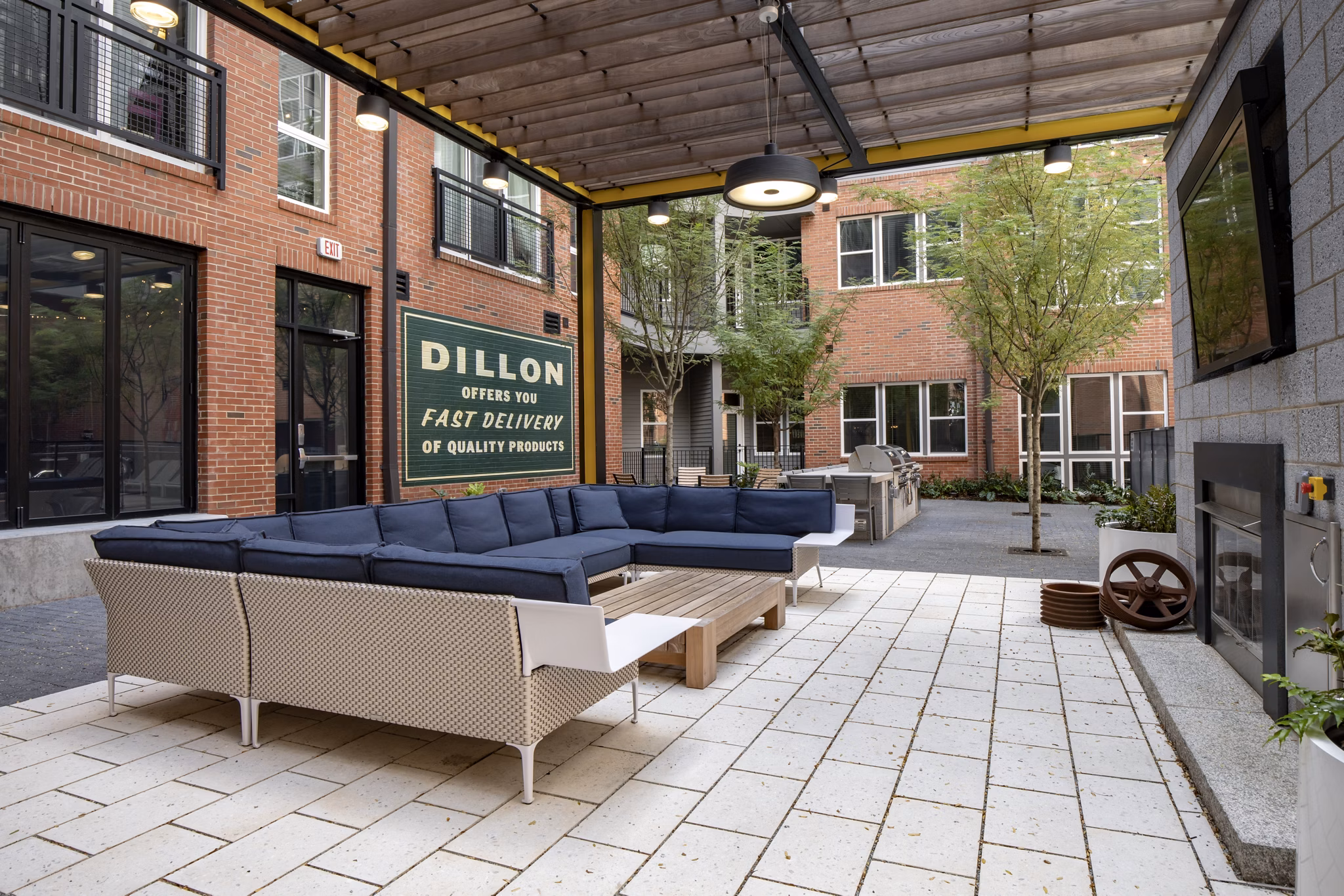 Modern patio with sleek furniture at The Dillon Apartments, Raleigh luxury apartments