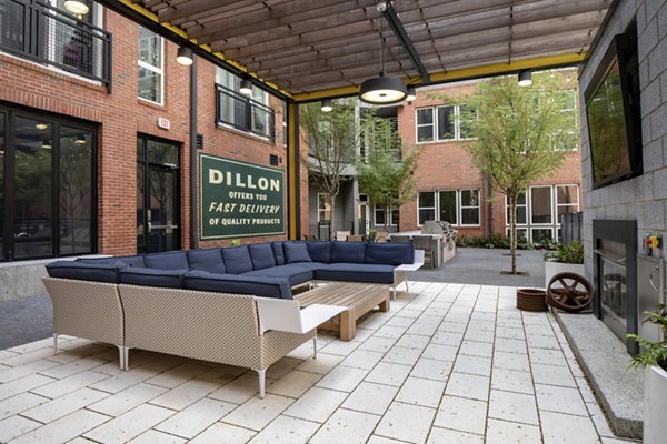 Modern patio with sleek furniture at The Dillon Apartments, Raleigh luxury apartments