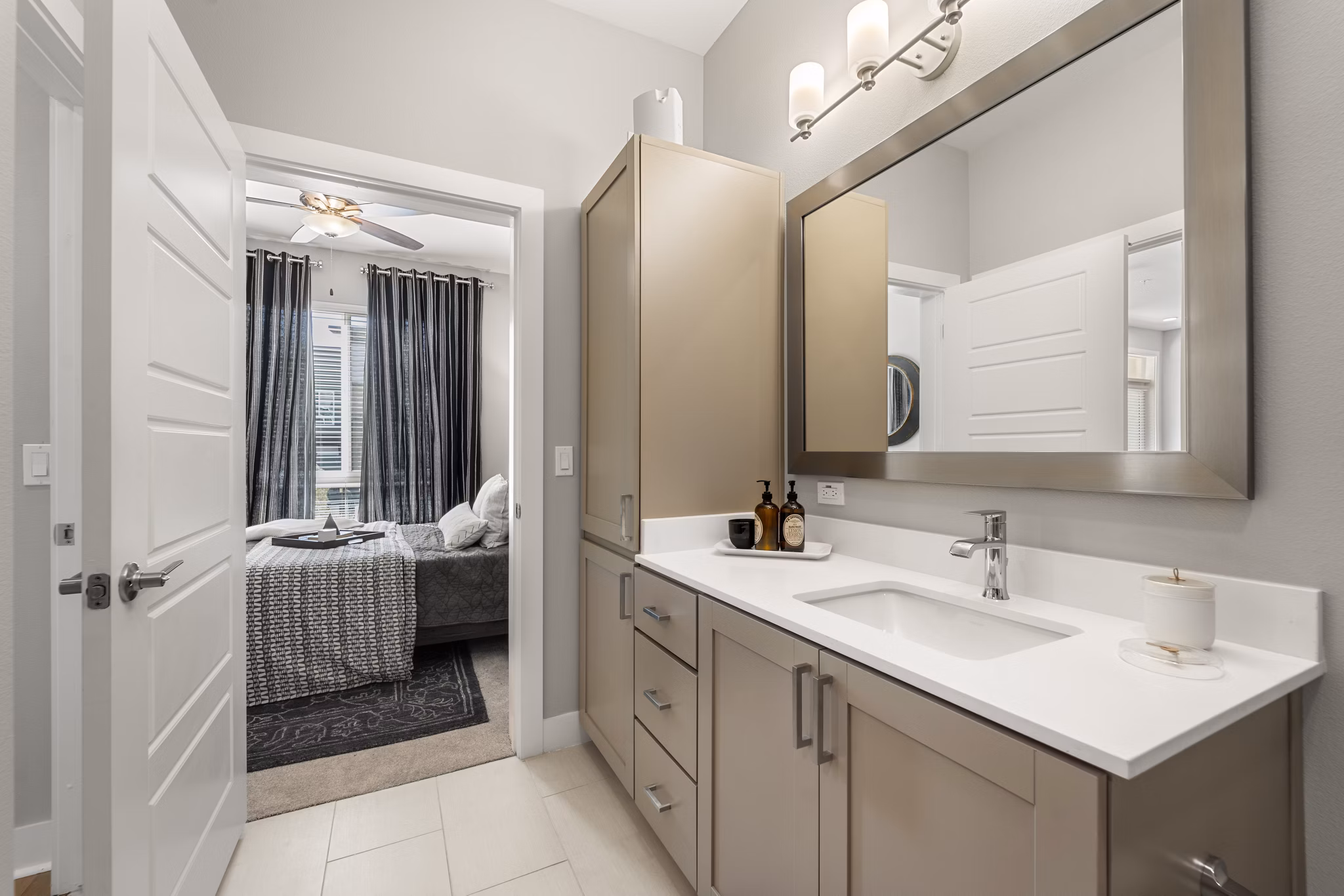 Modern bathroom with sleek finishes at Maxwell on 66th Apartments