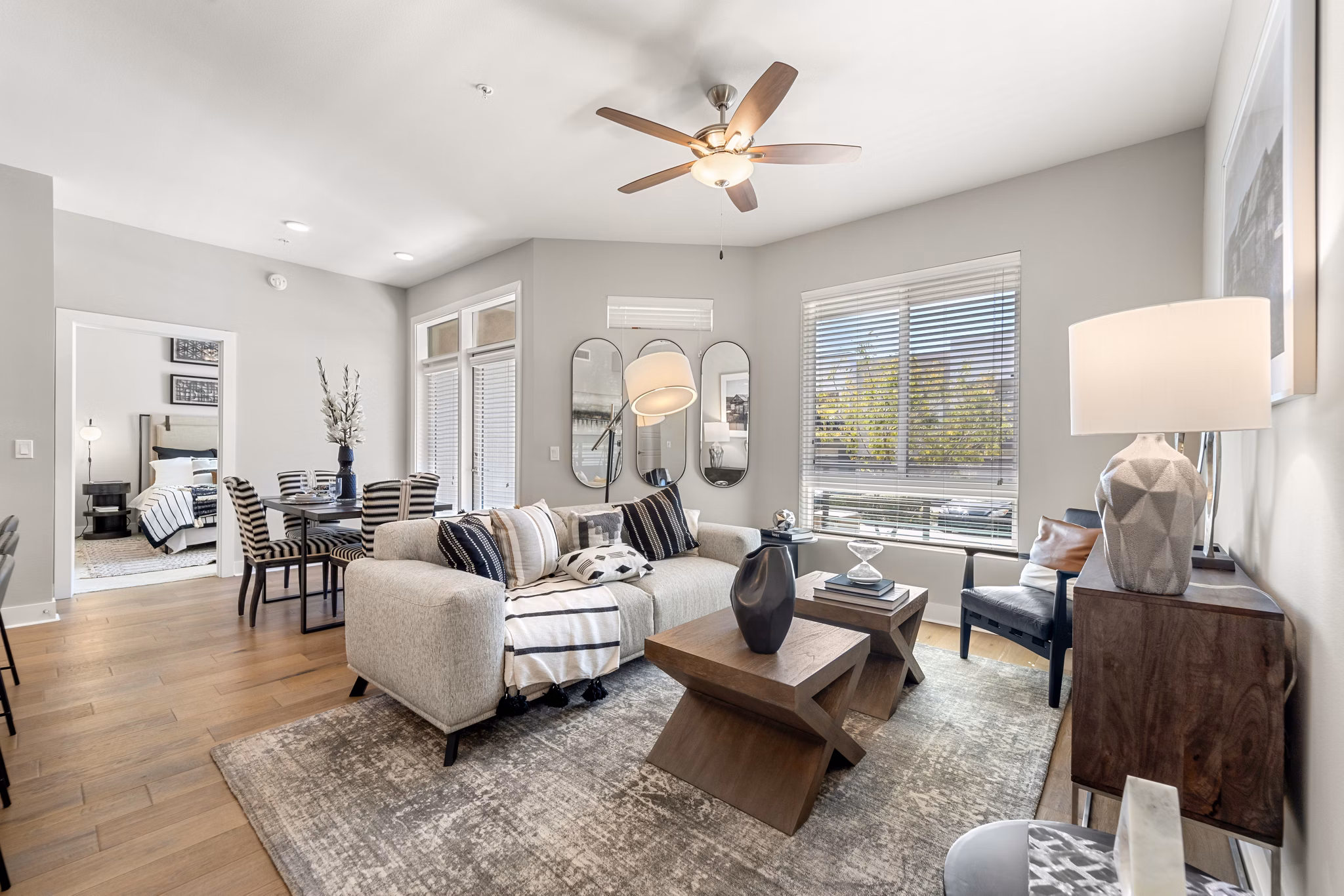 Spacious living room with modern dÃ©cor at Maxwell on 66th Apartments, offering a luxury lifestyle