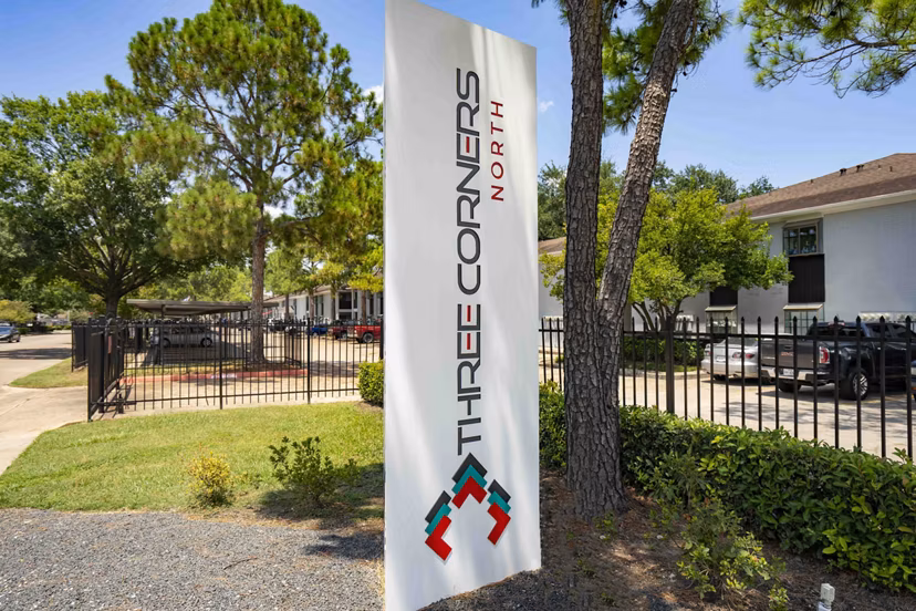 Signage at 3 Corners North Apartments in Houston, TX.