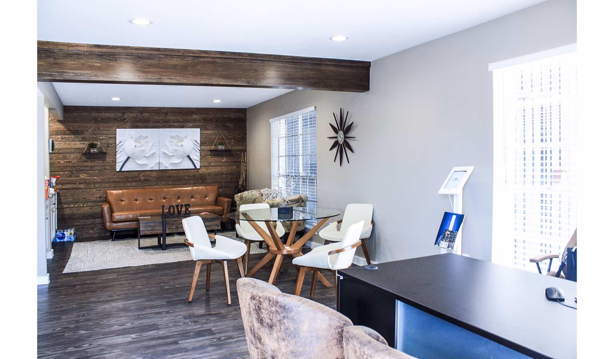 Clubhouse featuring modern lobby design at 3 Corners West Apartments luxury property