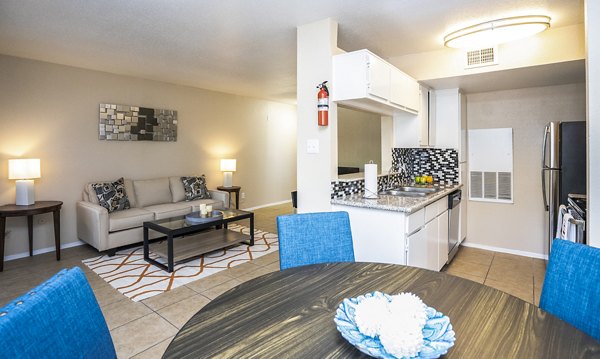 Dining room at Hammerly Oaks Apartments with elegant lighting and modern furnishings, perfect for luxury living