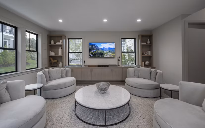 Clubhouse with modern design at Woodside Trumbull Apartments offering luxury community space in Trumbull