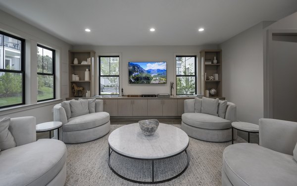 Clubhouse with modern design at Woodside Trumbull Apartments offering luxury community space in Trumbull