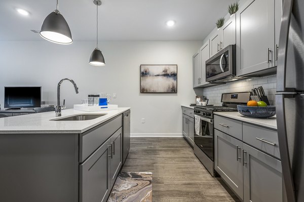 kitchen at Woodside Trumbull Apartments