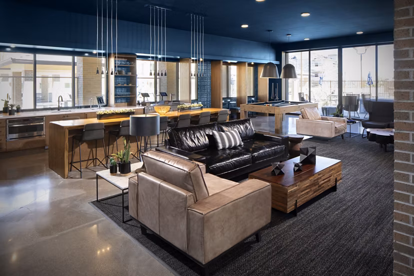 Clubhouse featuring modern design elements at The Well Apartments