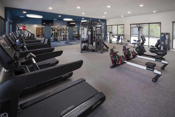Modern fitness center with state-of-the-art equipment at The Well Apartments