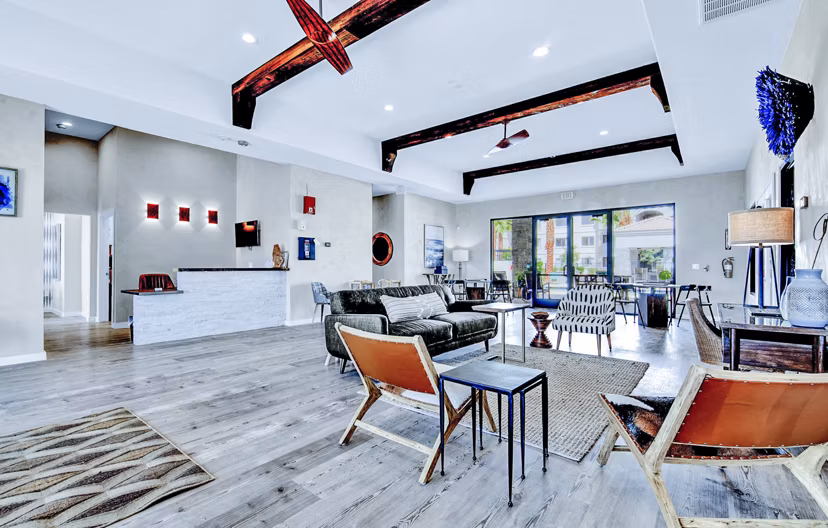 HUE97 Apartments: Modern clubhouse lobby with stylish seating and decor