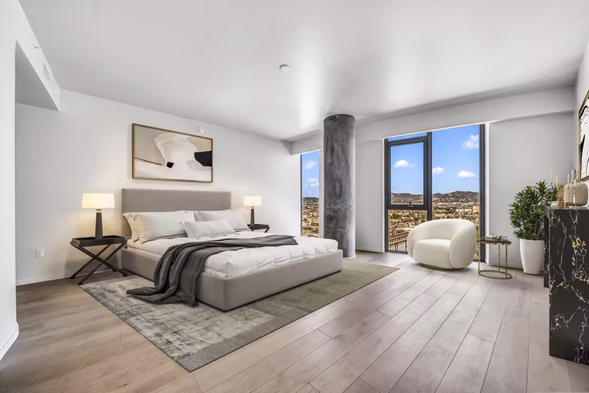 Luxurious bedroom with stylish decor at Kurve Apartments