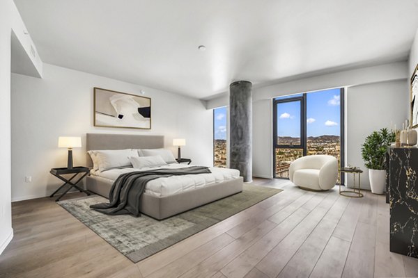 Luxurious bedroom with stylish decor at Kurve Apartments