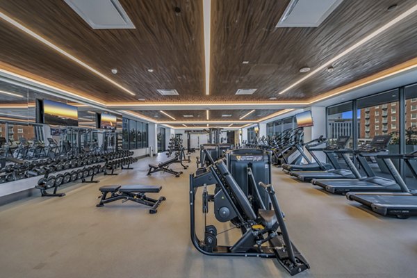 Modern fitness center with state-of-the-art equipment at Kurve Apartments, luxury living by Greystar in Los Angeles