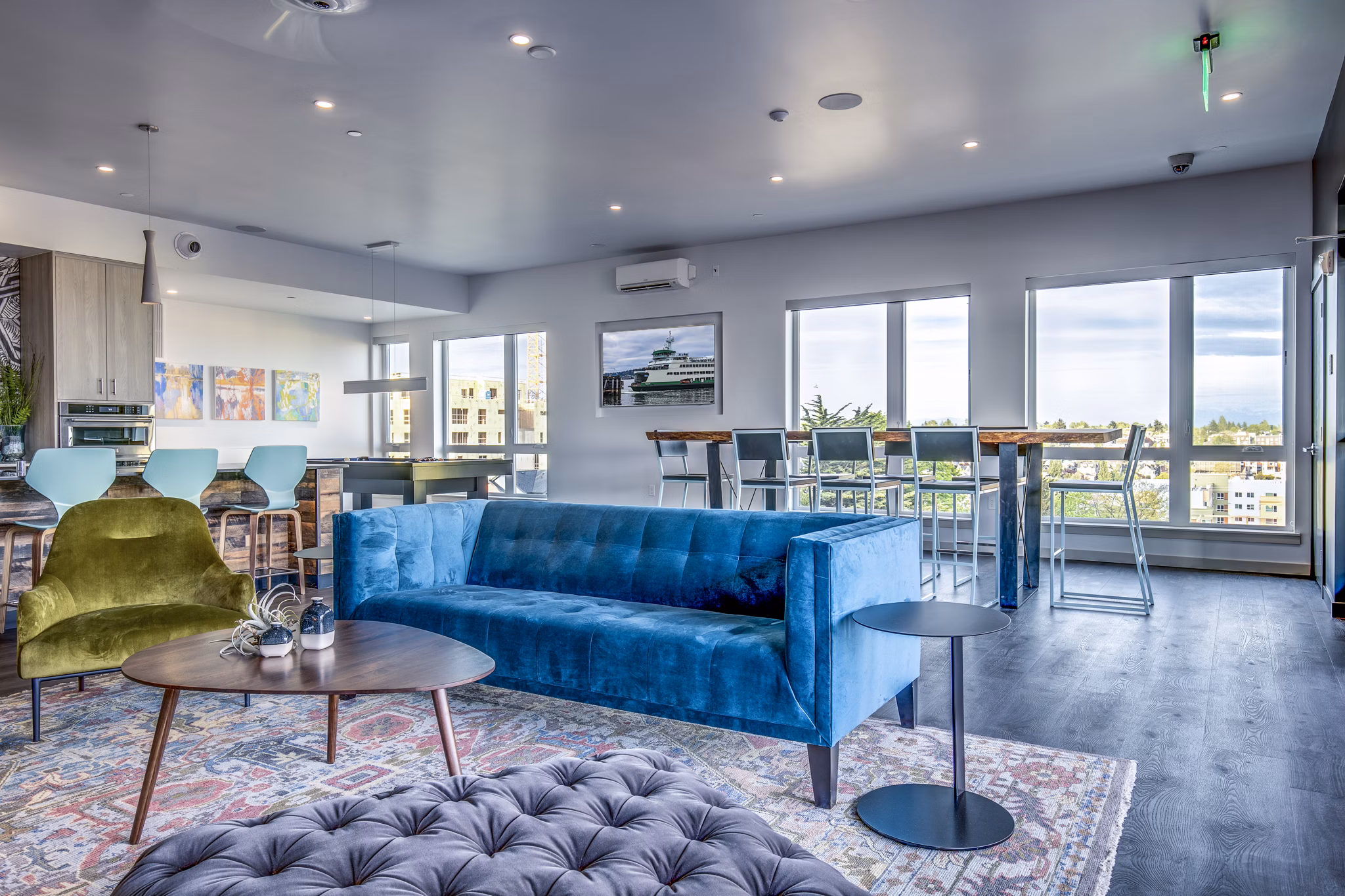 Clubhouse patio and game room with modern dÃ©cor at Batik Apartments, offering luxury amenities for residents