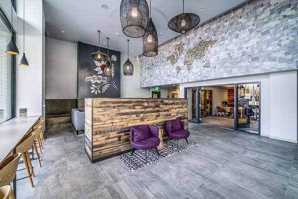 Modern clubhouse lobby with sleek design elements at Batik Apartments in downtown Seattle