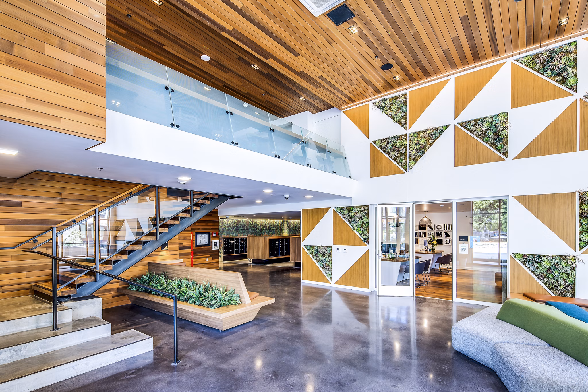 Clubhouse lobby with modern seating and decor at Cypress Apartments