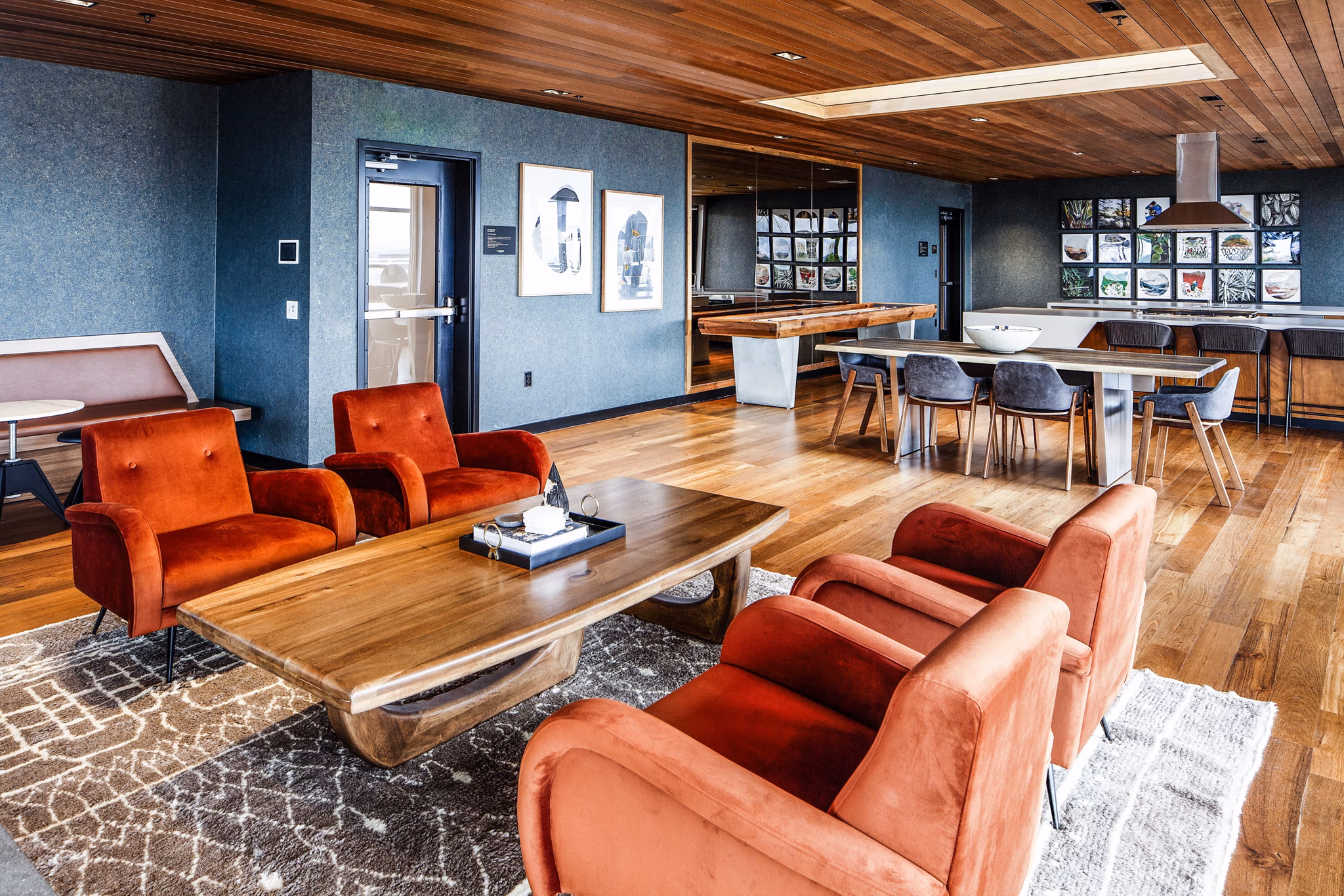 Elegant clubhouse featuring modern design elements at Cypress Apartments, ideal for social gatherings and community events