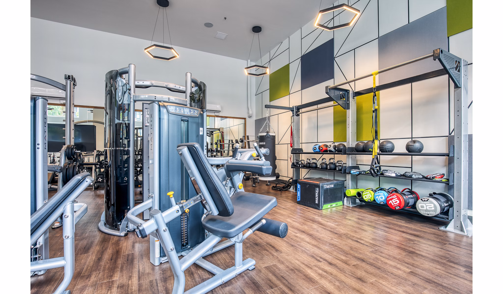 Fitness center with modern equipment at Cypress Apartments
