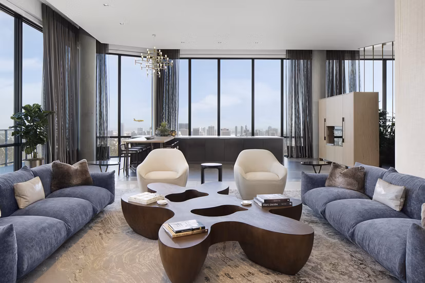Clubhouse featuring modern design and ample seating at 525 Olive Apartments, a luxury Greystar community in the heart of San Diego