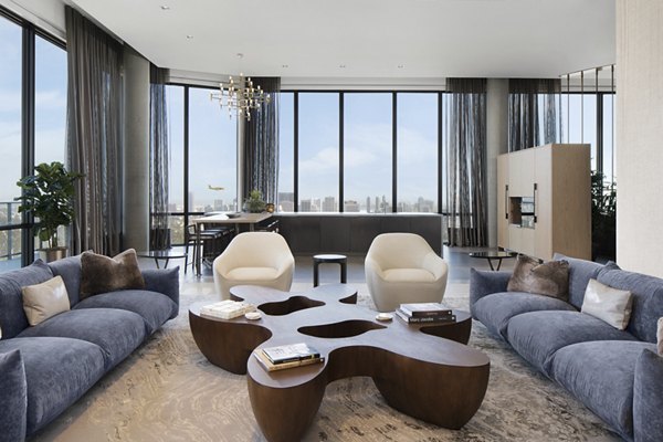 Clubhouse featuring modern design and ample seating at 525 Olive Apartments, a luxury Greystar community in the heart of San Diego