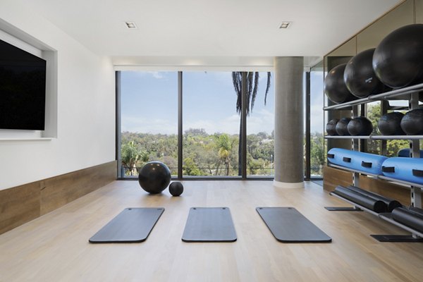 State-of-the-art fitness center with modern equipment at 525 Olive Apartments