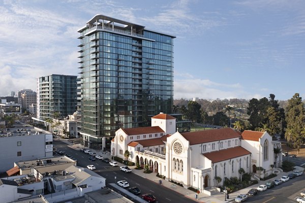 City view from a balcony at 525 Olive Apartments in San Diego