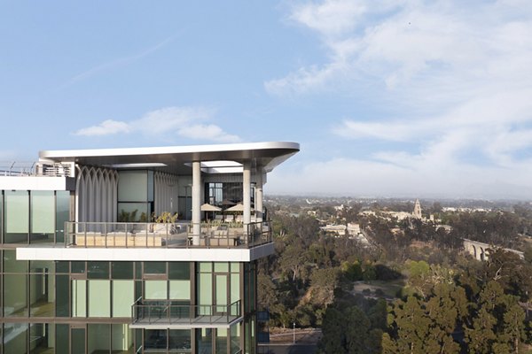 525 Olive: Scenic cityscape view from luxury apartments in urban setting