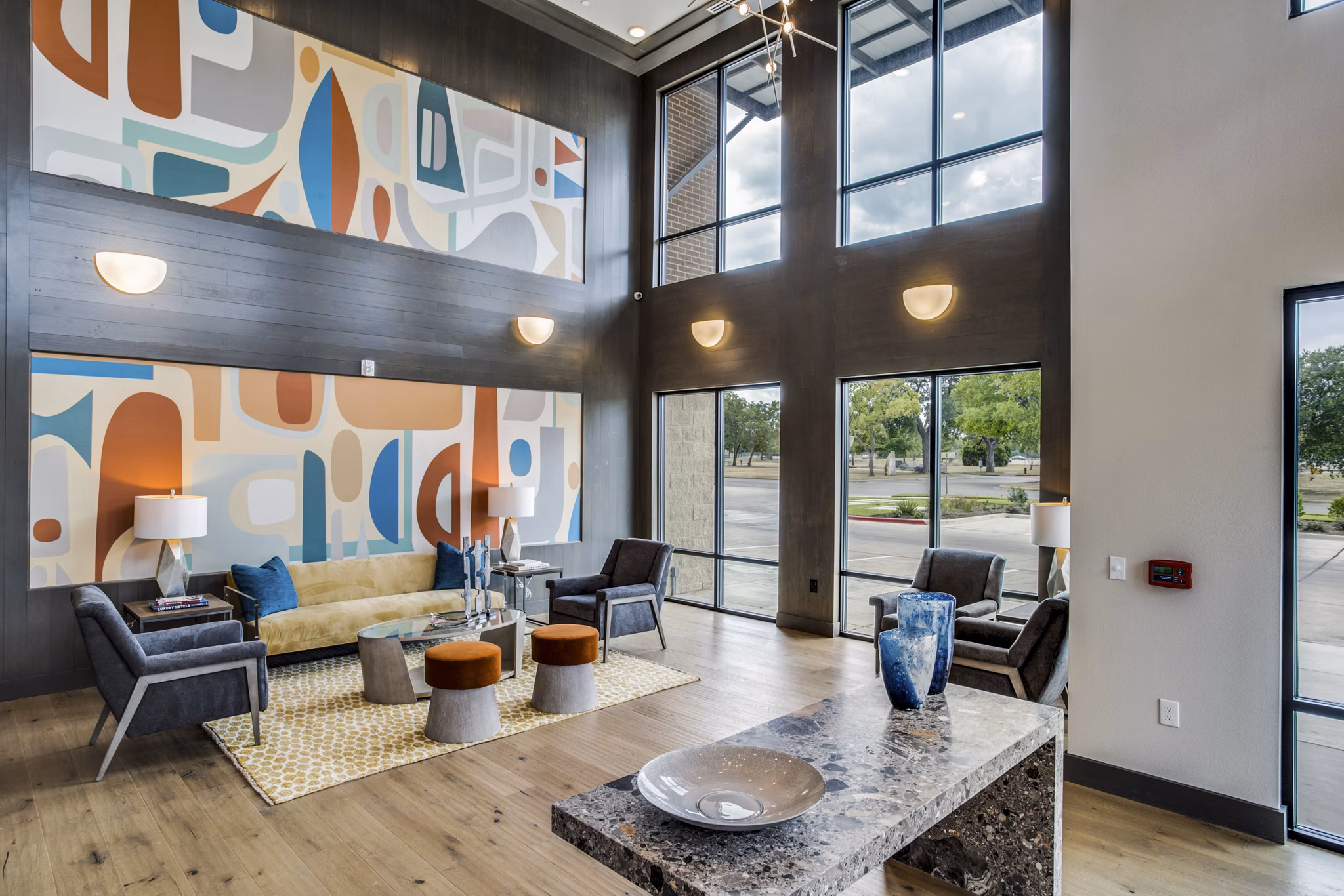 Stylish clubhouse with modern design at Quest Apartments for luxury living